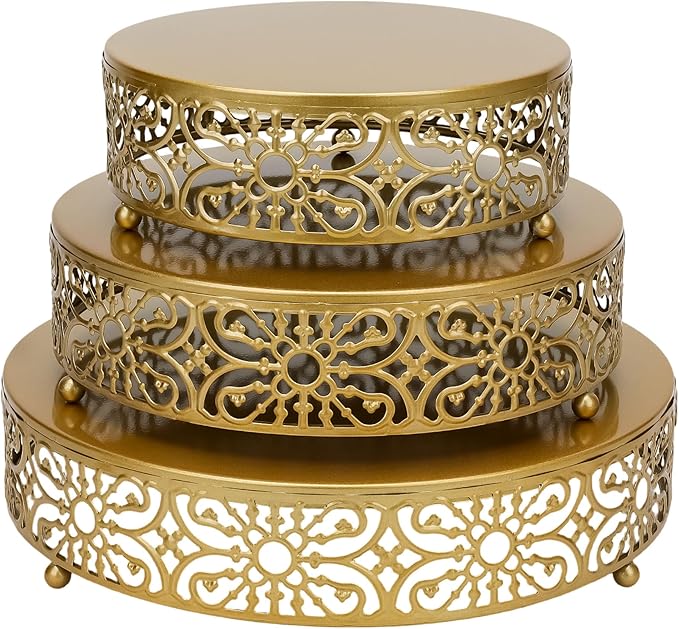 Set of 3 Metal Round Cake Stand for Cupcake and Dessert Display,8"/10"/12" Gold Table Serving Tray for Party Celebration Wedding,Engagement,Baby Shower,and Birthday