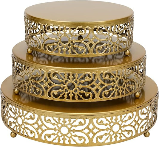 Set of 3 Metal Round Cake Stand for Cupcake and Dessert Display,8"/10"/12" Gold Table Serving Tray for Party Celebration Wedding,Engagement,Baby Shower,and Birthday