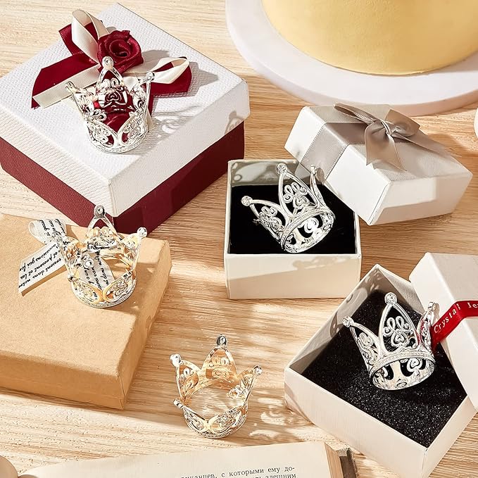 Junkin 24 Pcs Mini Crowns Mini Gold Crown Cake Topper for Flower Bouquets Small Vintage Tiara Cake Topper for Flower Arrangements Birthday Party Girl Wedding Baby Shower Decor (Silver,Vintage)