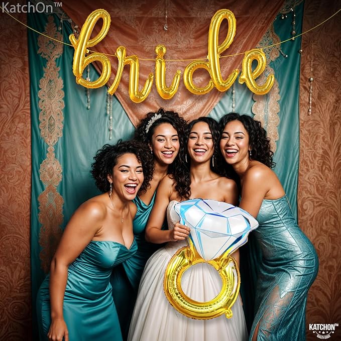 KatchOn, Gold Bride Balloons Set - 29 Inch Ring, 16 Inch Script Bride, Bachelorette Party Decorations, Bridal Shower, Engagement, 3 Pieces
