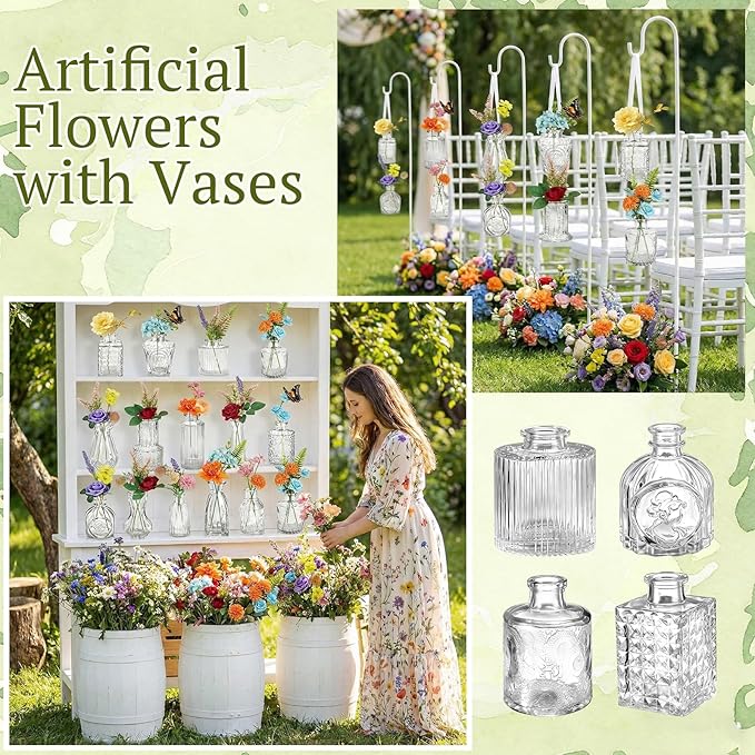 36 Pcs Artificial Flowers Table Centerpiece with Vases Spring Colorful Wildflower Centerpieces Silk Flower Arrangement for Wedding Baby Shower Table Centerpieces Party(Fresh Charm)