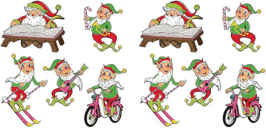 Beistle Vintage Christmas Santa & Elves Cutouts – 10-Pack Double-Sided Retro Holiday Paper Decorations in 5 Nostalgic Mid-Century Designs for Windows, Walls, and Winter X-Mas Displays, 14"–21"