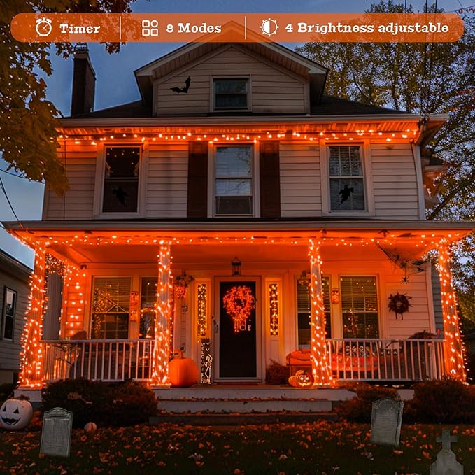 JMEXSUSS 400 LED Orange Lights for Halloween Decor, 132ft Orange String Lights Plug in with Remote, Halloween Light for Fall Room Garden Patio Party Haunted House Indoor Outdoor Decorations