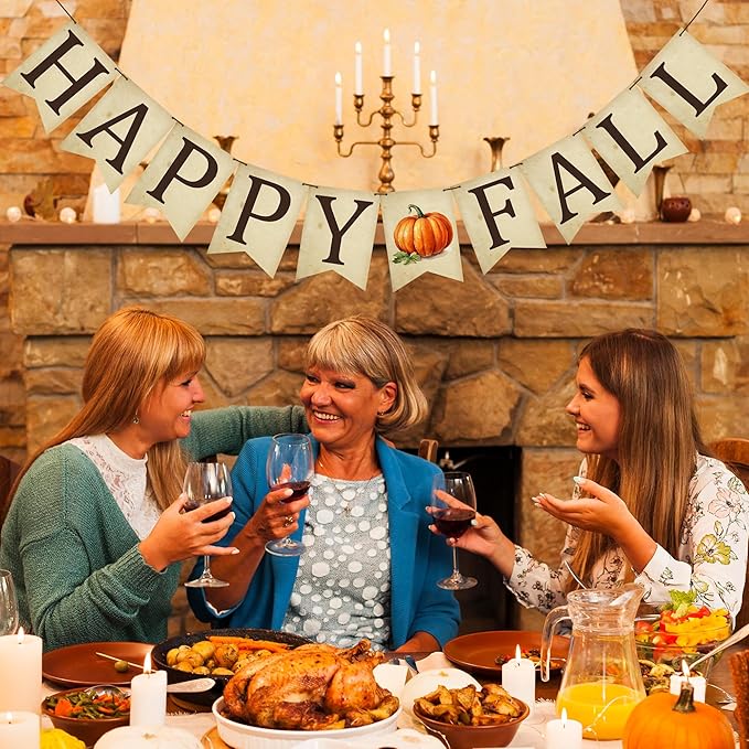 Fall Decoration - Happy Fall Pumpkin Banner Wall Hanging Holiday Decor for Outdoor Mantle Fireplace - Thanksgiving Party Supplies & Decor Autumn Banner for Home Office Room - A02