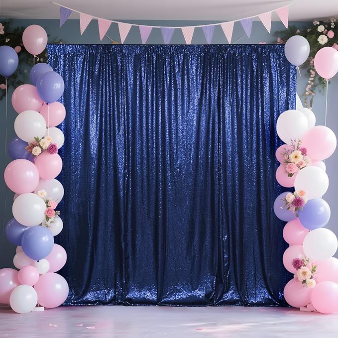 SquarePie 6x8ft Navy Blue Sequin Backdrop, High Density Non-Transparent Glitter Curtain for Photography, Birthday, Wedding Party Decorations, Thick Solid Background with 4" Rod Pocket, 1 Panel