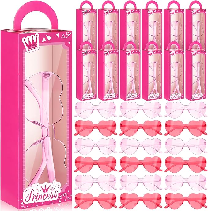 ReliThick 20 Set Pink Girls Party Favor Pink Galentine Gift Goodie Boxes with Heart Shaped Sunglasses Candy Treat Bags for Girls Women's Birthday Bachelorette Galentine Party Decorations Supplies