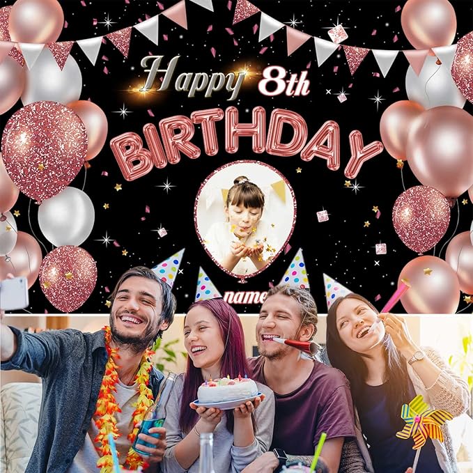 Custom Rose Gold Happy Birthday Banner Backdrop Personalization Large Happy Birthday Yard Sign backgroud It's My Birthday Backdrop Indoor Outdoor Decoration Supplies for Women Girl