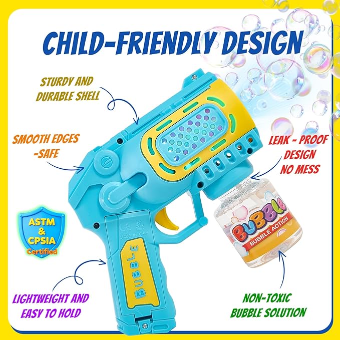 Bubble Gun Machine Toys for 3+ Year Old Boys Girls: 2 Pack with Bubble Solution, Kids Toys for Ages 3-5 4-6 5-7, Outdoor Outside Toy for Kids Ages 4-8, Gifts for Birthday
