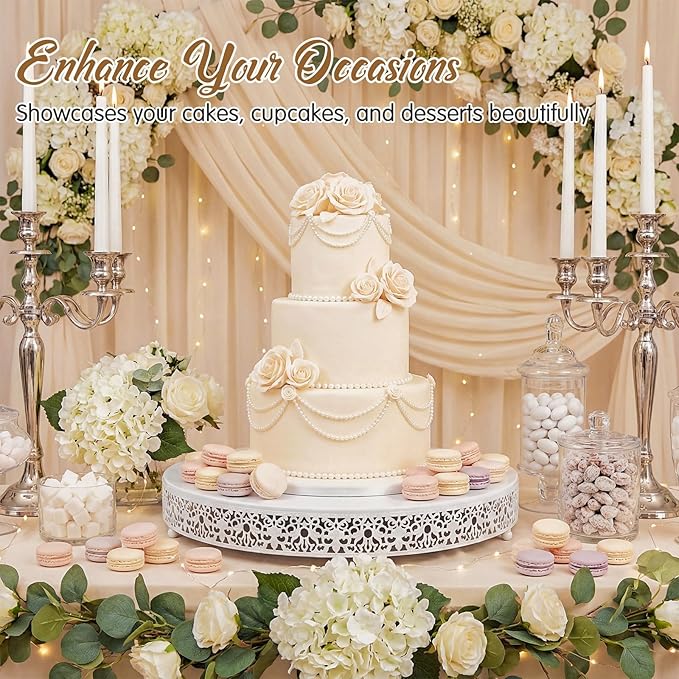Wenqik 20 Inch White Cake Stand Set Metal Round Cupcake Dessert Stand with Cake Cutting, Spatula Wedding Cupcake Pastry Display Candy Holder Display for Wedding Party Birthday Baby Shower(Classic)