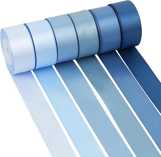 MAYREEL 1 Inch Dusty Blue Satin Ribbon Slate Blue for Gift Wrapping Wedding Bridal Shower Crafts 6 Rolls 10 Yards Each Color Total 60 Yards