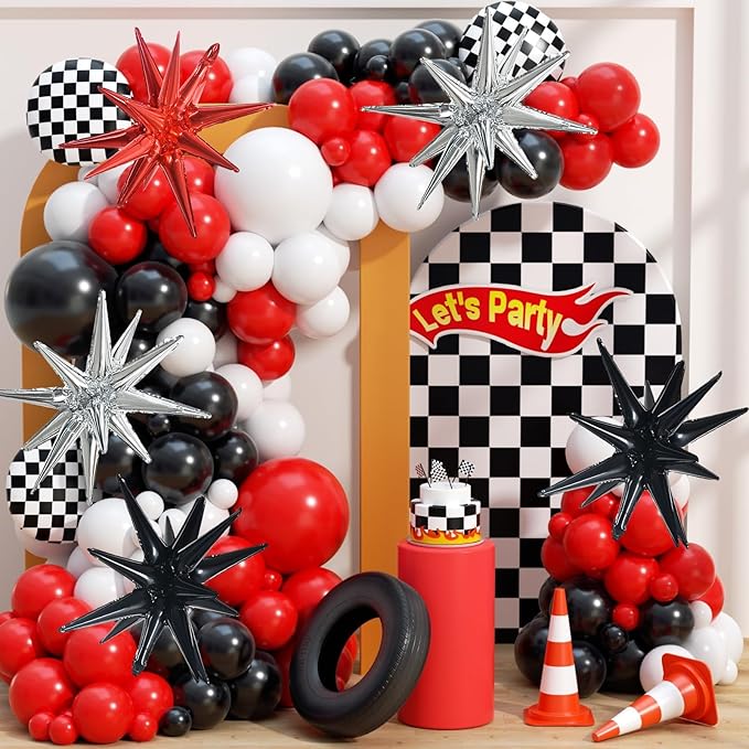 TONIFUL 8 Pcs Black Silver Red Foil Balloons Large Star Balloons Explosion Star Mylar Balloons for Party Backdrop Christmas New Year Birthday Wedding Baby Shower Anniversary Photo Booth Supplies