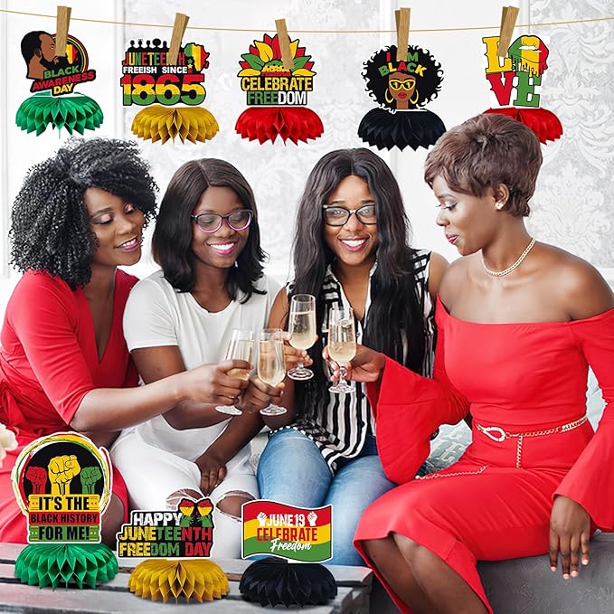 JULMELON 8PCS Juneteenth Party Decorations Honeycomb Centerpiece, 3D Double Side Juneteenth Centerpieces Table Topper for African American Independence 1865 Freedom Day Black History Party Supplies