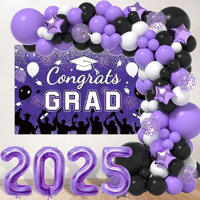 Graduation Decorations Class Of 2026: Purple and Black 2026 Graduation Balloons Arch Kit Congrats Grad Backdrop 136PCS Party Supplies for High School & College Celebrations