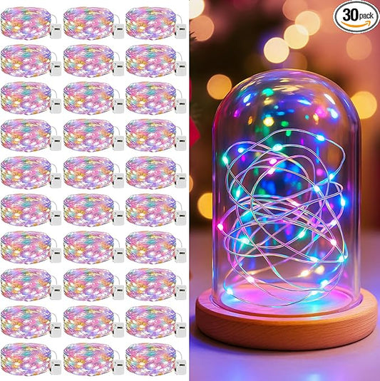 litogo 30 Pack 7FT 20 LED Fairy Lights Battery Operated, 3 Lighting Modes, Bulk Mini Twinkle String Lights Waterproof Silver Wire for Weddings Mason Jars Party Christmas Decorations-Multi-Colored
