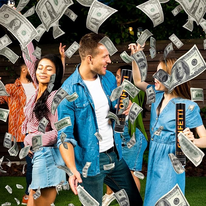 Money Confetti Cannon 12Pack Biodegradable 100 Dollar Bill Money Confetti 12inch Party Poppers for Celebration Opening Activities Birthday Graduation Business Signing