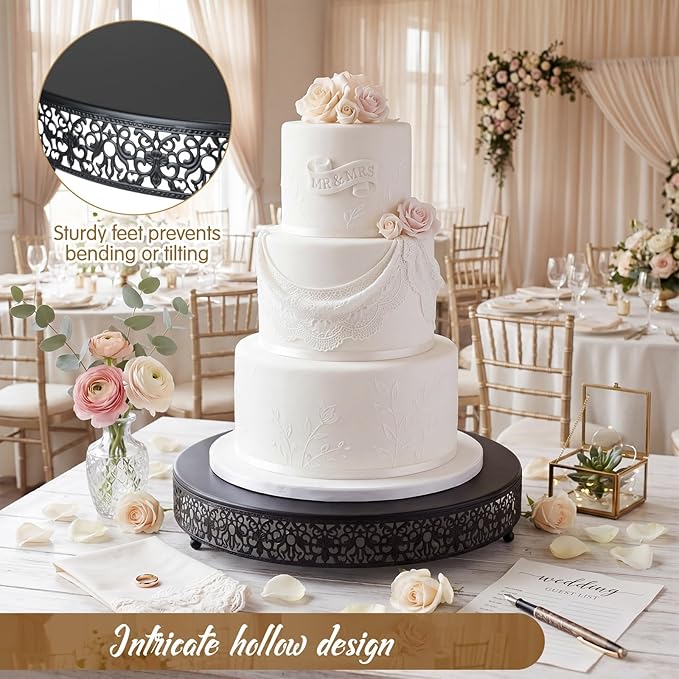 Wenqik 16 Inch Black Cake Stand Set Metal Round Cupcake Dessert Stand with Cake Cutting, Spatula Wedding Cupcake Pastry Display Candy Holder Display for Wedding Party Birthday Baby Shower(Classic)
