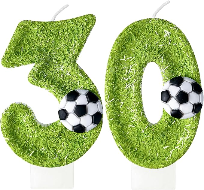 30th Birthday Candles，Soccer Birthday Decorations，Suitable for Girl and boy Cake Toppers, Wedding Cakes, Anniversaries, Party Celebrations, Birthday Decorations