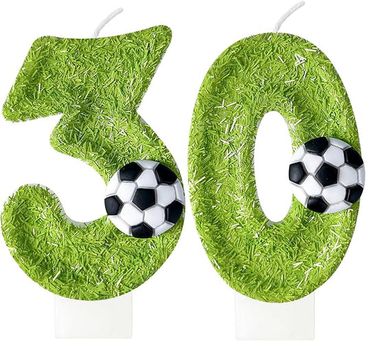 30th Birthday Candles，Soccer Birthday Decorations，Suitable for Girl and boy Cake Toppers, Wedding Cakes, Anniversaries, Party Celebrations, Birthday Decorations
