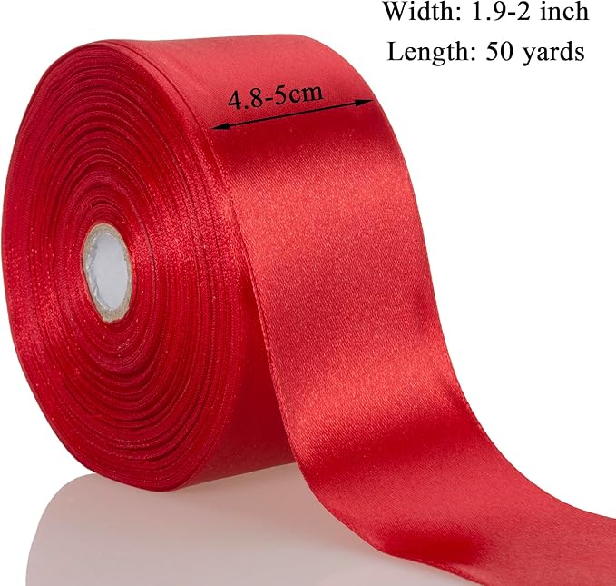 YASEO 2 Inch Red Solid Satin Ribbon, 50 Yards Craft Fabric Ribbon for Gift Wrapping Floral Bouquets Wedding Party Decoration