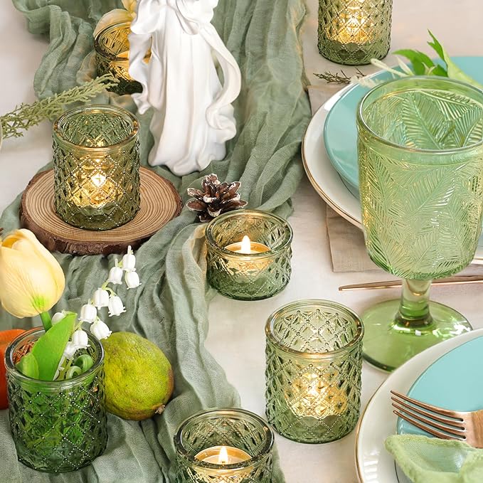 36 Pack Green Votive Candle Holders, Tea Lights Candle Holder for Spring Wedding Table Centerpiece, Green Candle Holders for Bridal Shower, Tea Party & Home Decor
