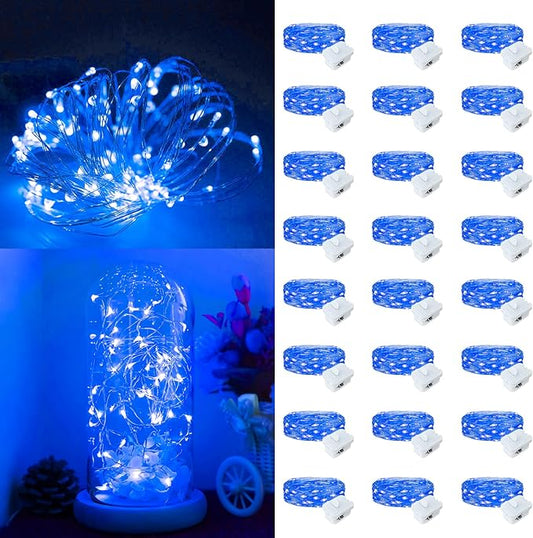 24Pack Fairy Lights Battery Operated, 7ft 20 LED 3 Modes Speed Twinkle Mini String Lights Waterproof Silver Wire Firefly Starry Lights for Mason Jars Wedding Party Christmas Decorations