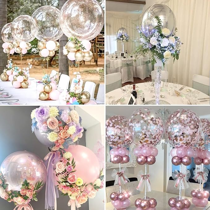 lightsfever Reusable Acrylic Balloon Stand Kit – Heavy Duty Tabletop Display with Sticks and Base, Ballon Stands for Centerpieces, Centerpiece Table Decorations for Parties (6 Pack 16 inch)
