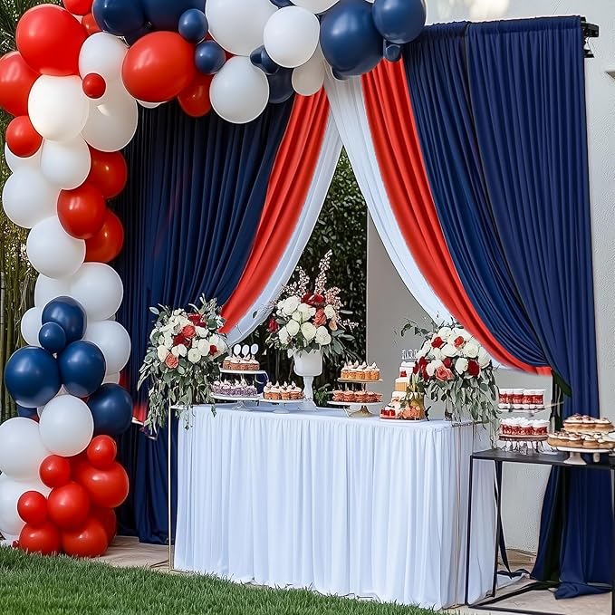 10ft×12ft Wrinkle Free Navy Blue Backdrop Curtain for Wedding Parties, 2 Panels 5×12ft Long Silky Polyester Fabric Backdrop Drapes Photo Back Drop Curtains for Birthday Photography Background Cloth