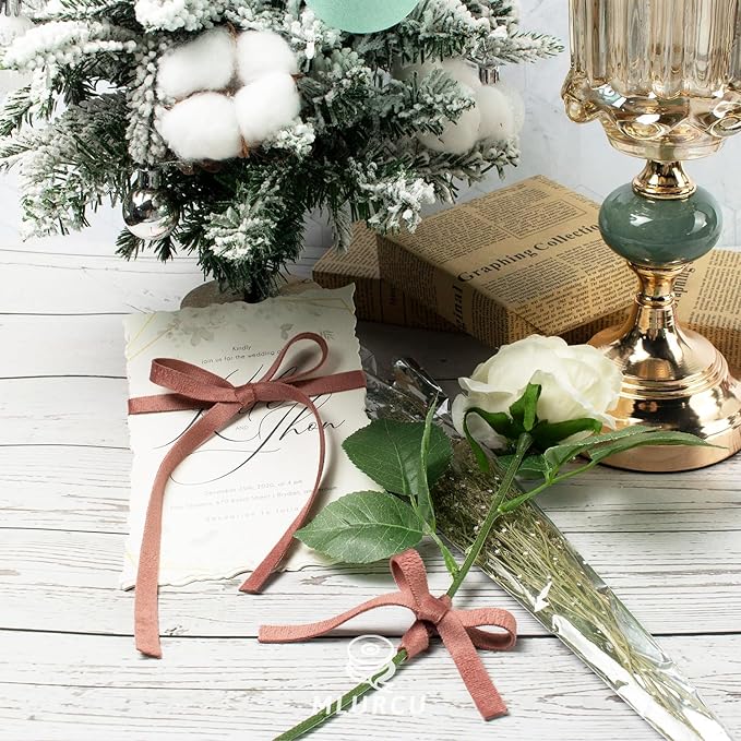 Rose Gold Velvet Ribbon - 3/8 Inch x 21 Yd Vintage Rosewood Velvet Ribbon for Christmas Tree Ornaments, Gift Wrapping, Wedding Decoration, Wreaths & Hair Bows