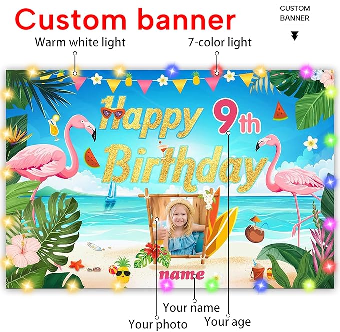 Custom Flamingo Decorations Banner for Birthday,Personalization Hawaiian Decorations for Birthday Party