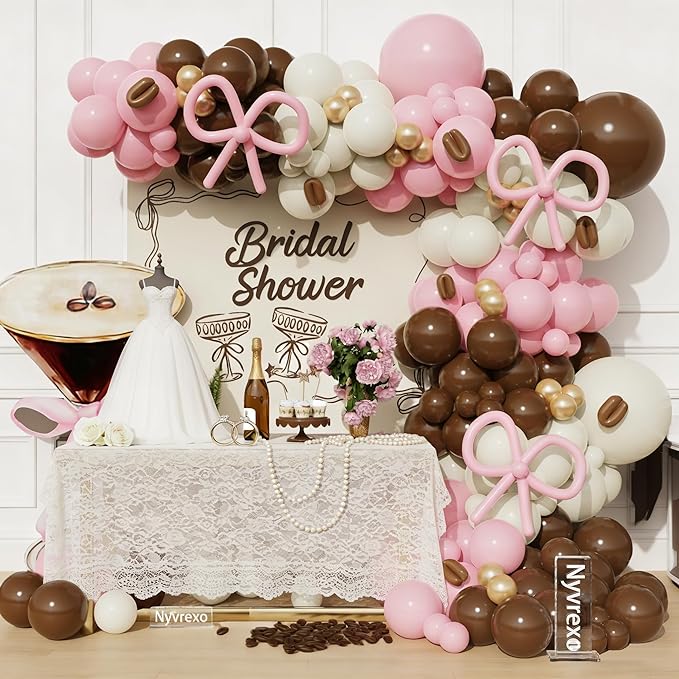Espresso Martini Birthday Party Decorations, 145Pcs A Tini Bit Older Pink Brown Balloon Garland Arch Kit for Love Is Brewing Girls Women Trendy Martini Bar Bachelorette Bridal Shower