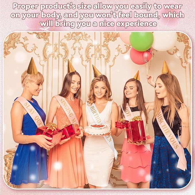 Zeyune 18 Pcs Birthday Queen Sashes Set for Women Happy Birthday Sash for Queen Party Favors (Rose Gold, White)