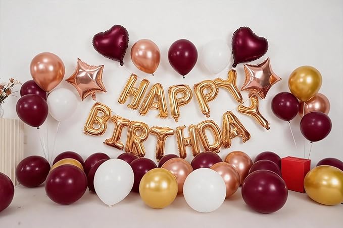 Burgundy Birthday Decorations for Women Girls,Burgundy Rose Gold Balloons Gold Happy Birthdays Balloon Banner for Women Girls Adults Birthday Party Decorations
