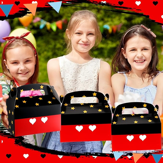 Marspark 12 Pack Black Mouse Cartoon Birthday Party Supplies, Paper Gift Boxes, Cartoon Candy Treat Boxes for Birthday Party Decorations(Black Mouse Pattern)