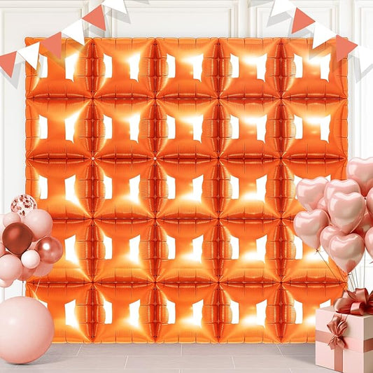 Orange Square Foil Balloons 25 Pcs Metallic Orange Balloons Wall Backdrop for New Year Graduation Birthday Bridal Shower Party Arch Backdrop Decorations