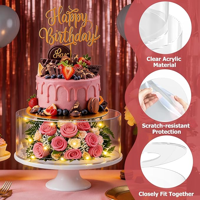 SAMYUCHO 2 Pcs Acrylic Cake Stand 6" Dx4 H 10" Dx4 H with Led Lights for Party Wedding Cake Stand Clear Cake Cupcake Display Stand Centerpiece Tier Floating Cup Cake Supports Stands for Stacking