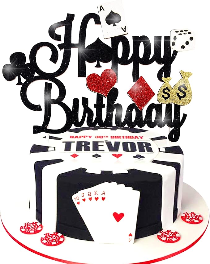 Casino Party Decorations,Poker Cake Topper for Las Vegas Casino Night Poker Events Birthday Party Supplies Glitter Casino Cake Topper Food Picks Decoration Supplies