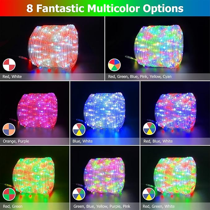 200ft LED Rope Lights 25 Colors, Outdoor IP68 Waterproof Warm White RGB Tube String Lights with 149 Modes and 4 Brightness, Rope Lights for Outside, Yard, Deck, Fiesta Party, Birthday Decorations