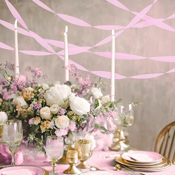 8 Rolls Crepe Paper Streamers, Light Pink Streamers Party Decorations for Baby Shower Bridal Shower Wedding Bachelorette Party Girls Birthday Valentines Galentines Day Mother's Day