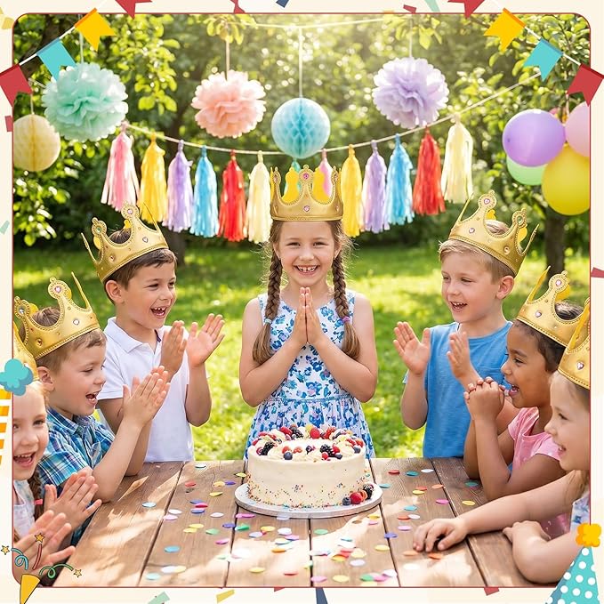 Yaomiao 66 Pieces Foam Princess Tiaras DIY Crowns Kids Party Favors Craft Crystal Diamond Sticker Girls Making Your Own Tiara (66 Pcs,Gold,Gentle Style)
