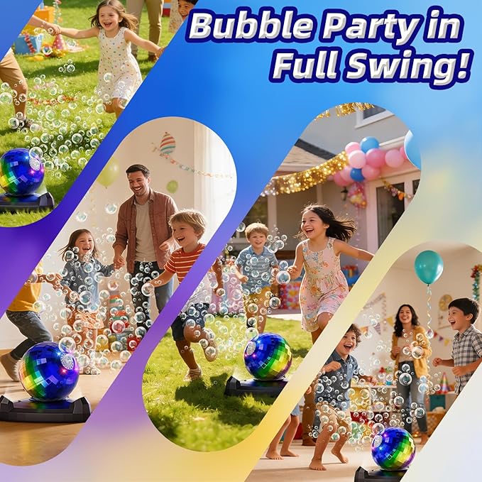 Bubble Machine for Kids & Toddlers 1-3, Automatic Disco Bubble Blower Maker with Bubble Solution, LED Lights & 360° Rotation, 10000+ Bubbles Per Min, Outdoor Game Toy for Easter Birthday Party