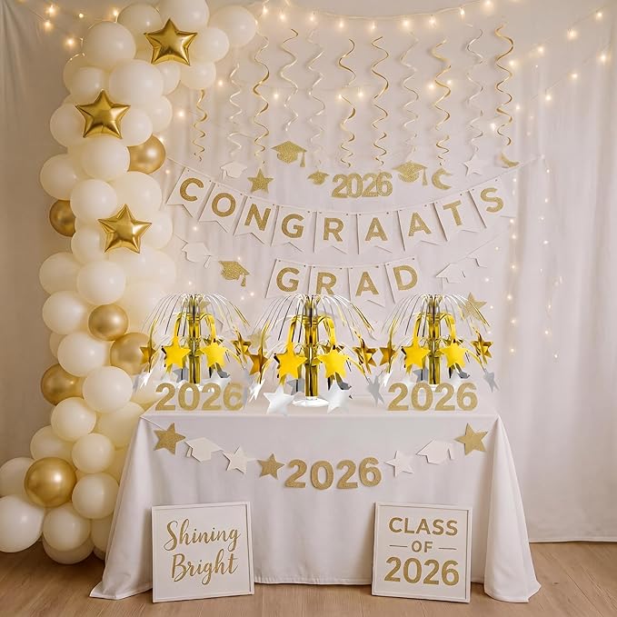 6 Pcs Gold and Silver Centerpieces for Tables Star Party Decorations Metallic Foil Spray Centerpieces for Graduation Birthday Event Photo Booth Props, 8.7 Inch Tall