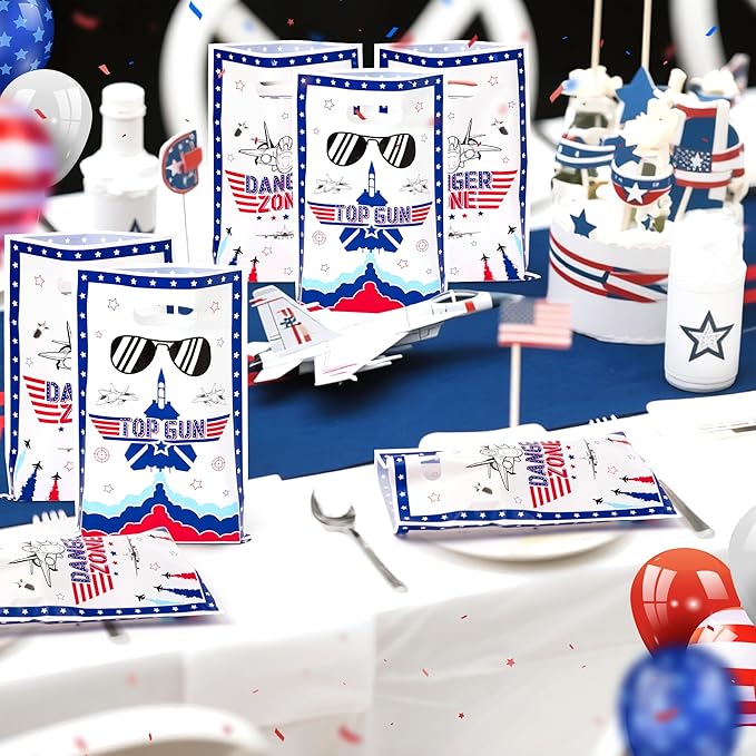Andi Cppss Fighter Jet Party Favor Bags - 50PCS Fighter Jet Gift Bags for Airplane Birthday Party Supplies Airplane Plastic Goodie Candy Treat Bag with Handles for Kids Plane Theme Party Decorations