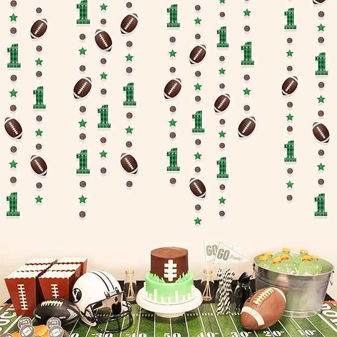 Pinkblume Football 1st Birthday Party Decorations - Glitter Star Circle Dot Football Theme Garland with Polka Dots, Stars and Streamers for Boys 1st Year Celebration