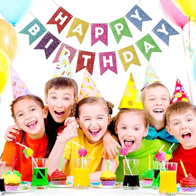Colorful Happy Birthday Banner Birthday Sign for Backdrop Happy Birthday Decorations for Kids Birthday Party Supplies Wall Door Garland Bunting Banner