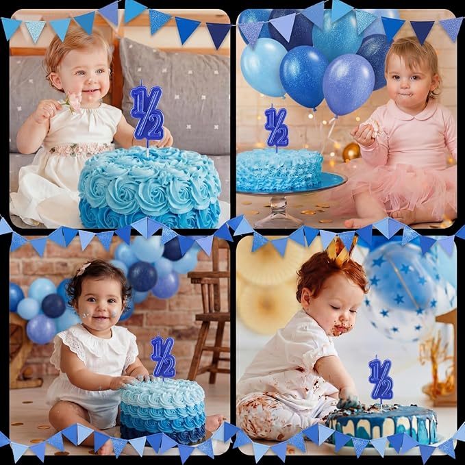 BBTO Half Birthday Candle 1/2 Year Old Cake Topper for Baby's Half Year Old Birthday Anniversary Celebration Party Decorations(Blue)