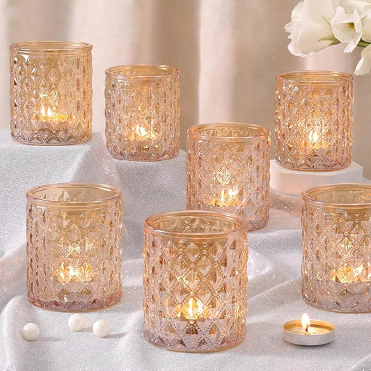 8 Pcs Large Votive Candle Holders Gold Tea Light Candle Holders Glass Candle Holder for Wedding, Bridal Shower, Table Centerpiece, Party, Home Decor