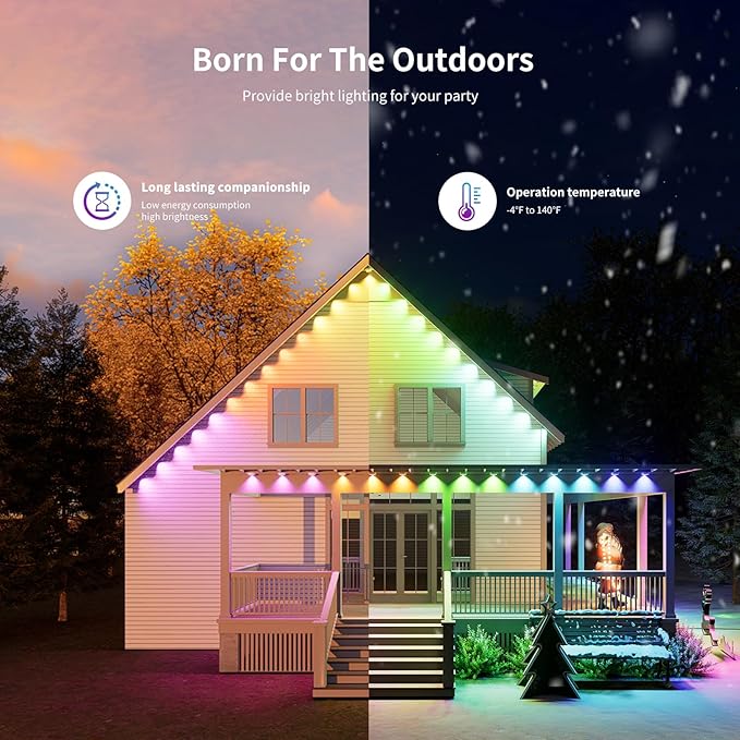 Permanent Outdoor RGB LED Eave Lights, Smart LED Eave Light with App/Remote, IP67 Waterproof, DIY Modes, Music Sync for Christmas & Holiday Decor, Voice Control (100ft)
