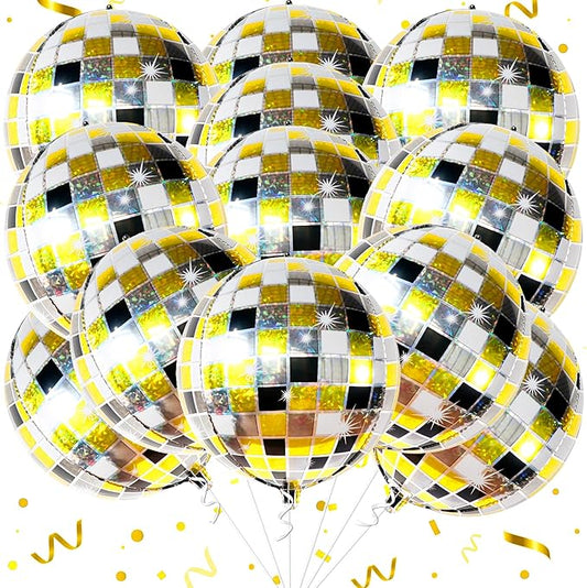 KatchOn, Shiny Disco Ball Balloons - Big 22 Inch, Pack of 12 | Foil Black and Silver Disco Balloons for Disco Ball Decor | Black and Gold Graduation Decorations 2025 | Bachelorette Party Decorations