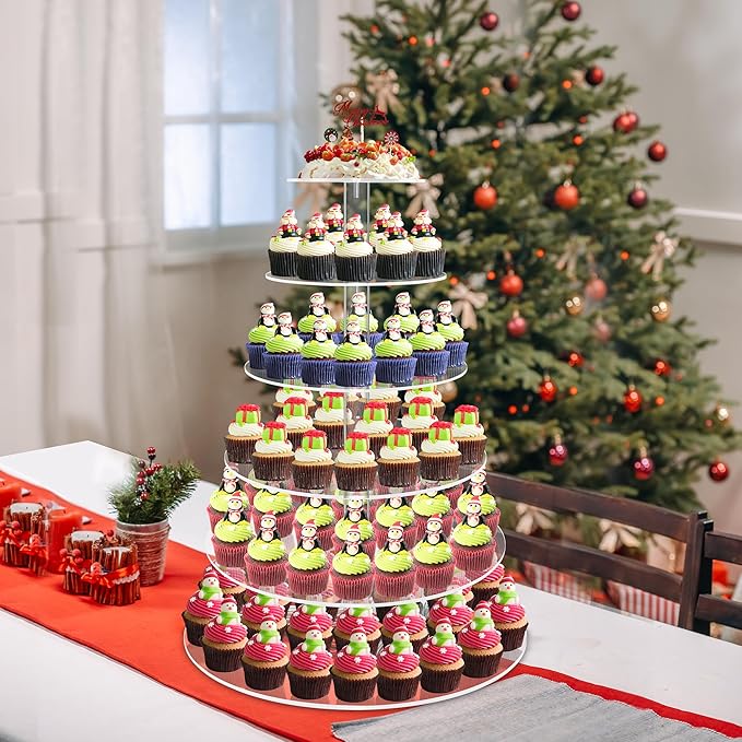 Cupcake Stand, 6 Tier Large Cupcake Stand for 50 Cupcakes, Round Tiered Cupcake Holder, Clear Acrylic Cup Cake Tower Stand, Dessert Table Display Set for Party, Wedding, Birthday, Party, Halloween