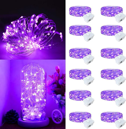 Fairy Lights,Silver Wire String Lights Waterproof,Battery Operated 7FT 20LED Firefly Starry Moon Lights for DIY Christmas Wedding Party Bedroom Decor (Purple, 12 Pack)